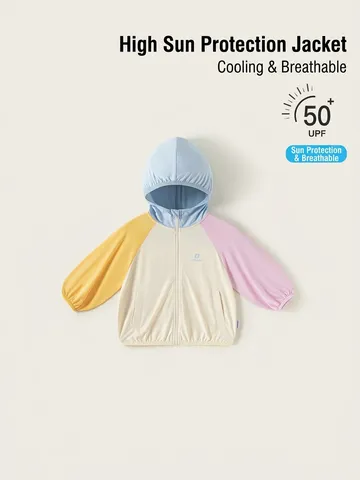 Kinder Sommer Sonnenschutzkleidung Leichte Atmungsaktive Kapuzenjacke Farbblock UV Schutz Outdoor Mantel Für Jungen Mädchen