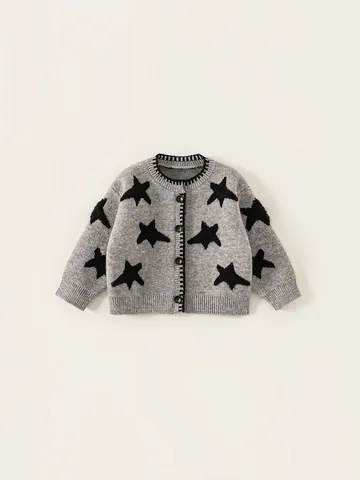 Meisjes Gebreid Vest Sterrenpatroon Knoopsluiting Top En Broek Kinderen Contrastkleur Herfst Lente Trui Jas
