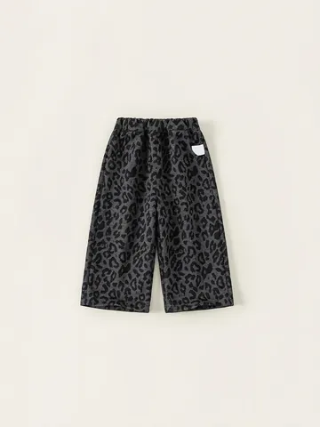 Fashion Kids Leopard Print Casual Pants Girls Boys Cotton Blend Elastic Waist Wide Leg Straight Trousers Soft Comfortable