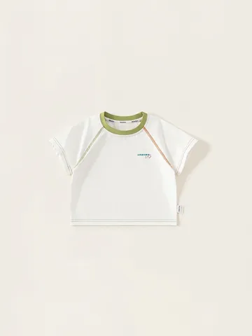 Kids Cotton Raglan Short Sleeve T-Shirt Contrast Topstitching Alphabet Puppy Printed Casual Summer Top For Boys Girls