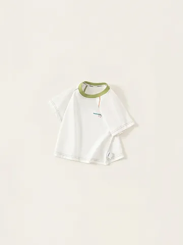 Kids Cotton Raglan Short Sleeve T-Shirt Contrast Topstitching Alphabet Puppy Printed Casual Summer Top For Boys Girls