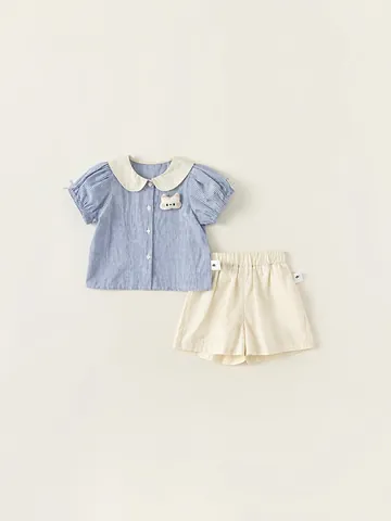 Toddler Girls Summer Gingham Plaid Shirt And Shorts Set Sweet Peter Pan Collar Cotton Short Sleeve Outfit Kids Clothing