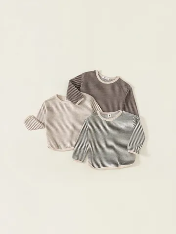 Kinder Casual Gestreepte T-Shirt Met Lange Mouwen Katoenmix Ronde Hals Basic Top Voor Jongens Meisjes Peuter Zacht Ademend