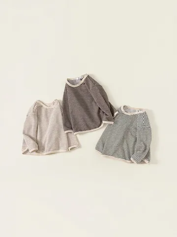 Kinder Casual Gestreepte T-Shirt Met Lange Mouwen Katoenmix Ronde Hals Basic Top Voor Jongens Meisjes Peuter Zacht Ademend