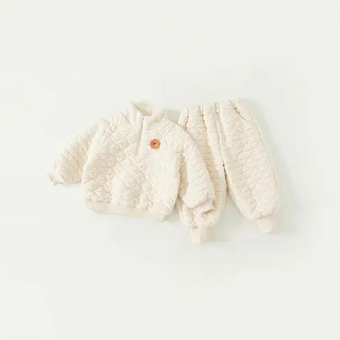 Set Tuta Trapuntata Invernale da Bambina Ispessito Fodera in Pile Mezza Cerniera Collo Alto Top E Pantaloni Due Pezzi Outfit Caldo Abbigliamento per Bambini