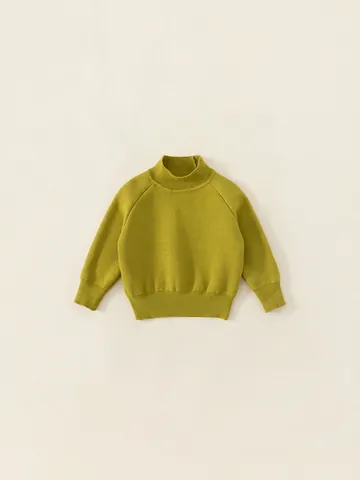 Kids Winter Fleece Lined Knit Sweater Casual Solid Color Mock Neck Pullover Long Sleeve Warm Knitwear For Boys Girls