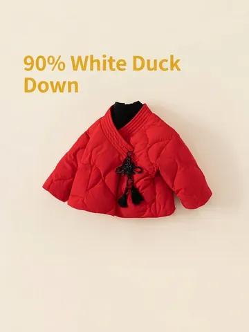 Neuer Chinesischer Stil Kinder Rote Daunenjacke Gesteppt Dick Warm Weiße Entendaunen Oberbekleidung Mit Chinesischem Knoten Für Neujahr