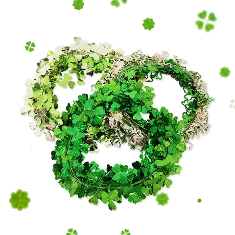 St Patrick's Day Ghirlanda di Trifoglio Tinsel Verde Oro Foglia Metallica Filo Appeso Decorazione Festa Irlandese Casa Ornamento