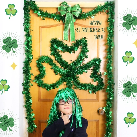 Ghirlanda di Tinsel di San Patrizio 2m Nastro Appeso a Trifoglio per Decorazione Festa Festival Irlandese Casa