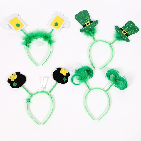 Cerchietto Verde San Patrizio Trifoglio Boccale di Birra Mini Cappello da Leprechaun Accessori Capelli Festival Irlandese Puntelli Foto
