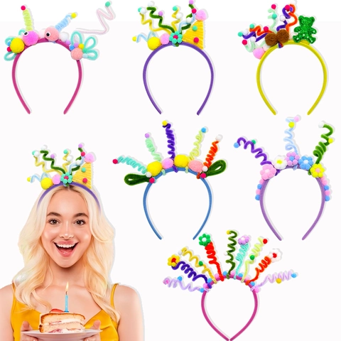Colorful DIY Pipe Cleaner Headband For Kids Birthday Party Creative Pom Pom Flower Bear Costume Hair Accessory For Celebration