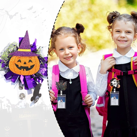 Halloween Ausweis-Jojo Glitzer Pailletten Geist Kürbis Fledermaus Skelett Spinne ID-Kartenhalter Krankenschwester Büro Deko