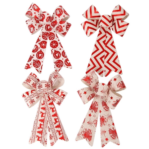 Fiocco di Natale Stampato per Confezioni Regalo Decorazione Albero Festivo Cotone Stile Juta Fiocco con Fiocco di Neve Renna Campana