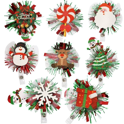 Weihnachten Ausziehbarer Ausweishalter Weihnachtsmann Schneemann Rentier Baum Glitzer Filz ID Namenskartenhalter Für Büro Krankenschwester Feiertags Party