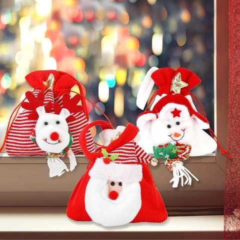 Weihnachten Strick Geschenktüte Weihnachtsmann Rentier Schneemann Muster Kordelzug Süßigkeitenbeutel Party Deko