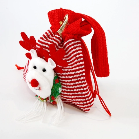 Weihnachten Strick Geschenktüte Weihnachtsmann Rentier Schneemann Muster Kordelzug Süßigkeitenbeutel Party Deko