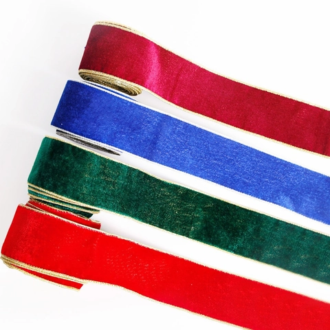 Nastro di Velluto Natalizio Con Bordo in Filo Metallico per Confezioni Regalo Decorazione Albero di Natale Rosso Verde Blu Borgogna