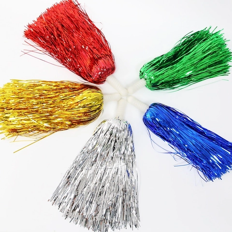Pompones de Animadora con Borlas Metálicas Accesorios de Actuación Cintas de Plástico Pompones para Eventos Deportivos Danza