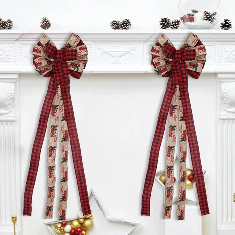 Lazo Grande para Cima de Árbol de Navidad Cuadros Buffalo Rojo y Negro Arpillera Camión Retro Decoración Colgante