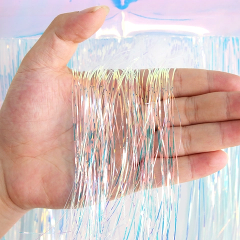 Iridescent PET Fringe Curtain Banner For Birthday Party Decoration Holographic Rain Silk Tassel Streamer Backdrop