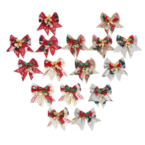 Fiocchi di Natale Con Campane in Tessuto di Lino a Quadri Stampati Fiocchi Decorativi per Albero di Natale Regalo Casa Festa
