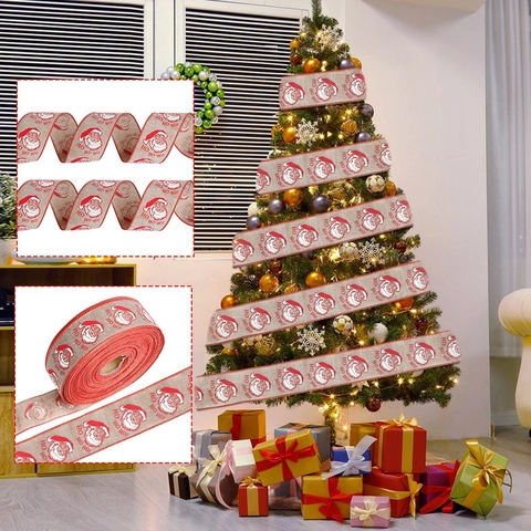 Cinta de Arpillera Navideña Con Patrón de Papá Noel HO HO HO para Envolver Regalos Árbol de Navidad Fiesta Hogar Decoración DIY
