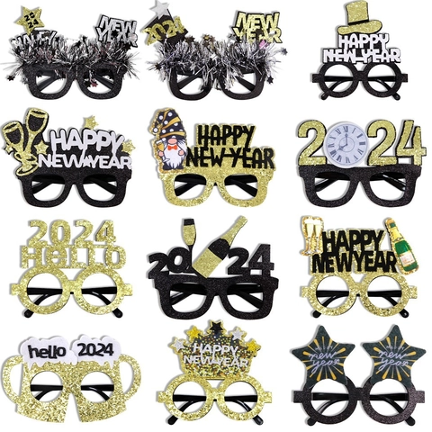 Happy New Year Party Glasses Glitter Star Crown Photography Props Celebration Holiday Eyewear Decoration Accessories