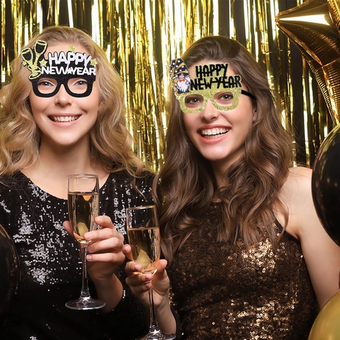 Happy New Year Party Glasses Glitter Star Crown Photography Props Celebration Holiday Eyewear Decoration Accessories