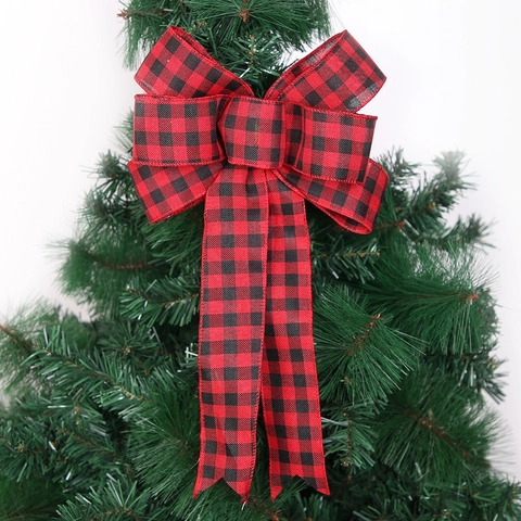 Grote Kerst Buffalo Ruit Strik Decoratie Voor Kerstboom Topper Rood Zwart Wit Gingham Lint Strik Ornament Voor Feestdag Huis Muur Decor