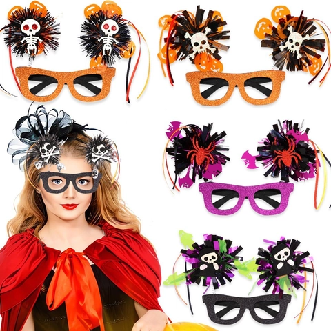 Halloween Party Decorative Glasses Glitter Plastic Skeleton Skull Spider Pumpkin Costume Novelty Eyewear Props For Party Supplies