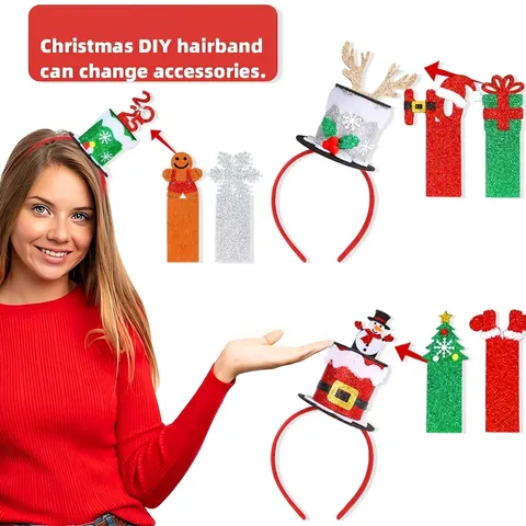 Serre-tête de Noël Haut-de-forme à Paillettes Accessoires de Costume de Fête DIY Interchangeables Rouge Vert Argent