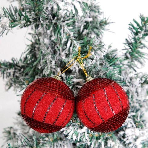 Palline di Natale a Righe con Paillettes Rosse in Plastica Glitterata Palline Appese per Decorazione Albero di Natale