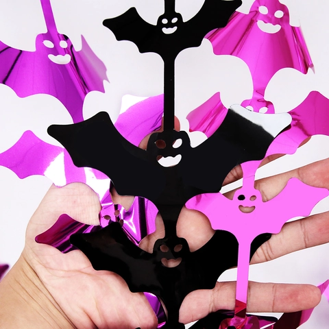 Halloween Bat Tinsel Foil Fringe Curtain Purple Black Orange Bat Shaped Backdrop For Festival Party Background Decoration