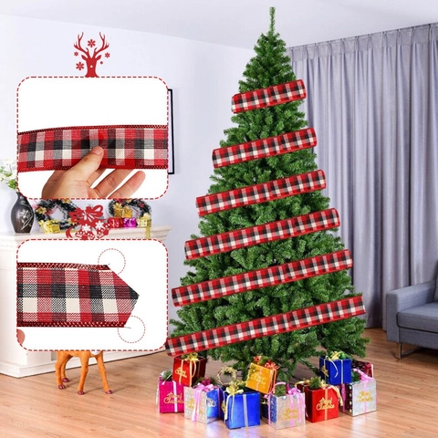 Nastro Natalizio a Quadri Buffalo Rosso Nero Bianco Gingham Tessuto Effetto Lino per Confezioni Regalo Decorazione Albero Fai da Te