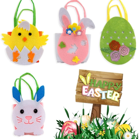 Felt Easter Candy Bags For Kids Cute Rabbit Chick Egg Pattern Festive Gift Handbag Holiday Party Decoration Favors