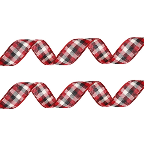 Nastro Natalizio a Quadri Buffalo Rosso Nero Bianco Gingham Tessuto Effetto Lino per Confezioni Regalo Decorazione Albero Fai da Te