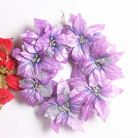 45CM Künstlicher Weihnachtsstern Weihnachtskranz Rot Lila Hohl Blumen Girlande Für Weihnachten Haustür Wandbehang Dekoration