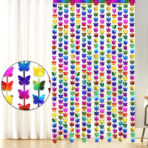 Cortina de Flecos de Mariposa Irisada Fondo de Plástico Láser de Arcoíris Para Decoración de Fiesta de Cumpleaños Boda Pared