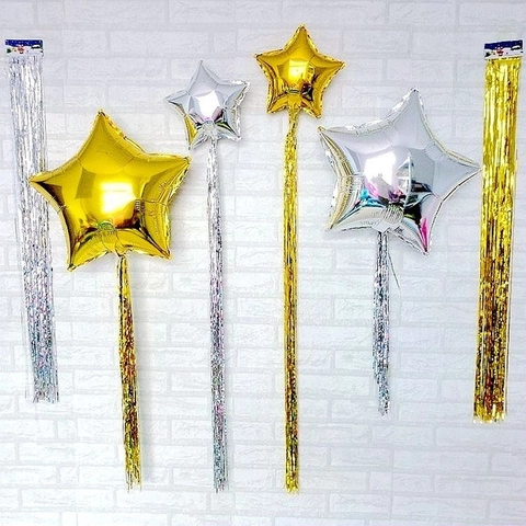 Metallic Laser Foil Fringe Curtain Balloon Tassel Streamers For Wedding Birthday Party Venue Backdrop Decoration Shiny Holographic Curtain