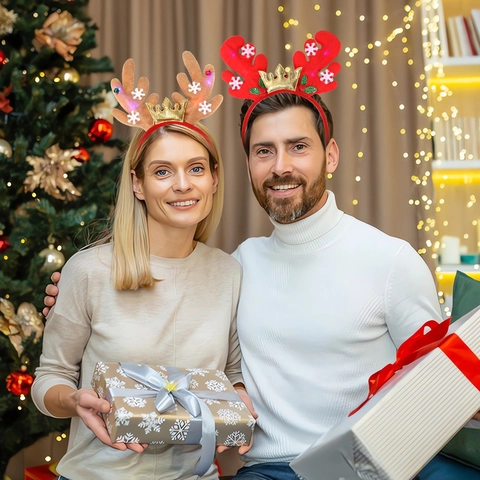 LED Leuchtend Weihnachten Geweih Haarreif Mit Merry Christmas Brief Pailletten Krone Schneeflocke Rentier Horn Haarreif Für Party