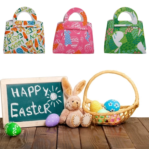 Happy Easter Non-woven Fabric Gift Handbag Cartoon Rabbit Carrot Print Candy Bag For Kids Festival Party Favors Decoration