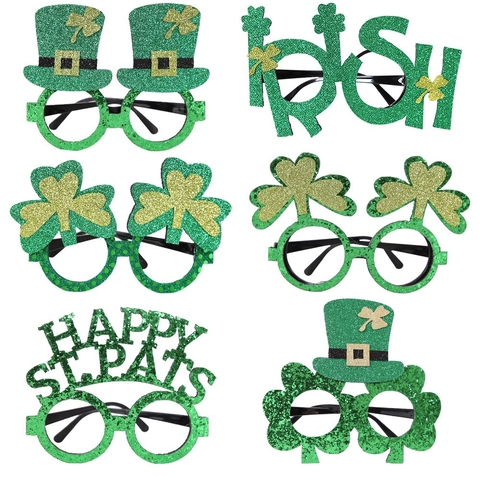 St. Patrick's Day Decorative Glasses Irish Festival Party Props Green Leprechaun Hat Shamrock Glasses Frame For Parade Party Favor