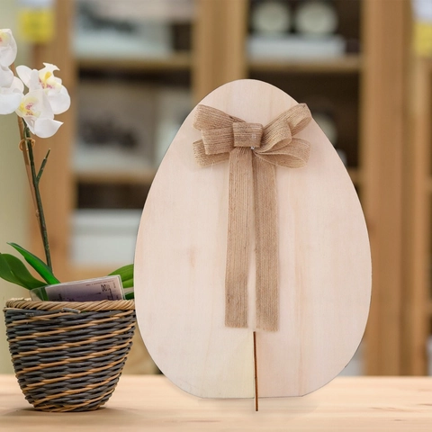 Easter Wooden Rabbit Rooster Egg Table Ornaments With Burlap Bow Rustic Nordic Style Festive Party Home Desktop Decoration