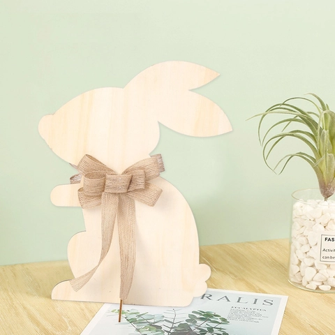 Easter Wooden Rabbit Rooster Egg Table Ornaments With Burlap Bow Rustic Nordic Style Festive Party Home Desktop Decoration