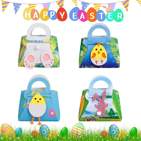 Bolsas de Regalo de Pascua de Fieltro para Niños DIY Dibujos Animados Conejo Pollito Huevo Dulces Bolsos Fiesta Decorativo