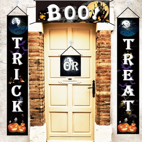 Striscione per Porta Portico di Halloween Decorazione Esterna di Halloween Insegne Appese Trick Or Treat per Decorazione Festa Casa Giardino