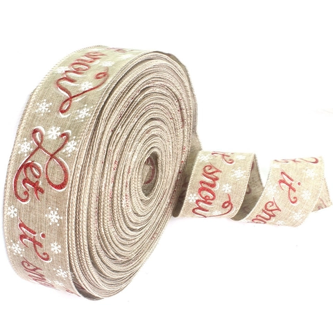 Christmas Burlap Ribbon Roll Imitation Linen Snowflake Printed Glitter Ribbon For Holiday Diy Gift Wrapping Decoration