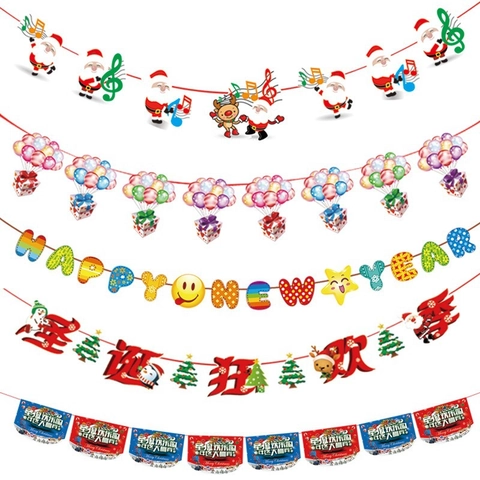 Kerstmis Cartoon Papieren Banner Hangende Slinger Voor Hotel Mall Home Party Decoratie Kerstman Rendier Sneeuwpop Banner