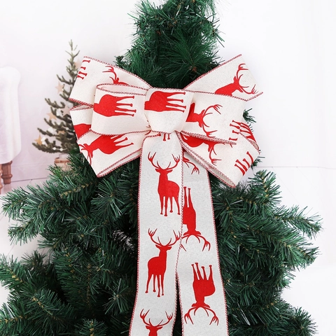 Nastro di Natale Con Alci Rosso Decorazione per Feste Natalizie Nastro Stampato Rustico in Poliestere per Albero di Natale
