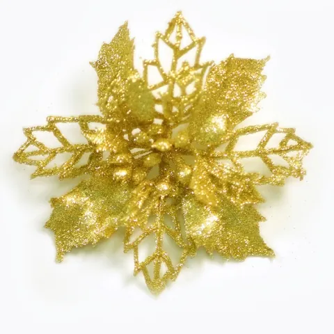 Fleurs de Poinsettia Artificielles Ajourées à Paillettes de Noël en Plastique pour Sapin de Noël Couronne Décorations DIY Accessoires de Fête